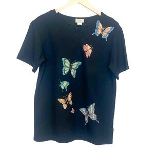 Teddi Black Tee with Multicolor Butterflies
